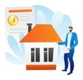 Mortgage concept vector illustration. Flat people man woman character get cash banking loan for buying house, financial Royalty Free Stock Photo