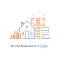Mortgage down payment, home loan, low interest rate, calculator line icon Royalty Free Stock Photo