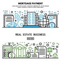 Mortgage house banner set, outline style Royalty Free Stock Photo