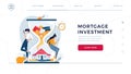 Mortgage investment homepage template. Man and woman buy a house and await for generating income from long-term property