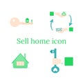 Mortgage loan icon. House buy. Real estate illustration. Home and key. People hands. Vector image