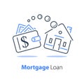 Mortgage loan refinance, low interest rate, buy house, wallet with cash