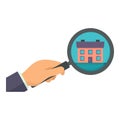 Mortgage magnify glass icon, flat style Royalty Free Stock Photo