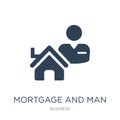 mortgage and man icon in trendy design style. mortgage and man icon isolated on white background. mortgage and man vector icon Royalty Free Stock Photo