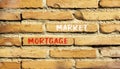 Mortgage market symbol. Concept words Mortgage market on beautiful brown brick wall. Beautiful brown brick wall background.