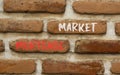 Mortgage market symbol. Concept words Mortgage market on beautiful brown brick wall. Beautiful brown brick wall background.