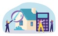 Mortgage property concept, vector illustration, flat tiny man woman people character stand near home, count real estate Royalty Free Stock Photo