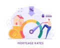 Mortgage Rates. Man Increasing Credit Rating for Low Rates. Interest Rates Dropping. Client Decrease Percent. Concept of Credit Royalty Free Stock Photo
