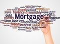 Mortgage word cloud and hand with marker concept Royalty Free Stock Photo