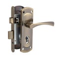 Mortise two-turn bronze mortise lock with a rectangular bolt complete with a handle on a bar, a latch Royalty Free Stock Photo