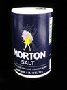 Morton Salt Container on a Black Backdrop