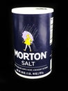 Morton Salt Container on a Black Backdrop Royalty Free Stock Photo