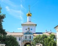 Mosaic above the entrance to the Holy Vvedensky Tolgsky monastery. Russia, Yaroslavl region, Tolga village, June 23, 2019