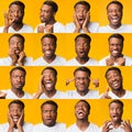 Mosaic Of Afro Man Expressing Different Grimaces Over Yellow Background