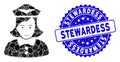 Mosaic Airline Stewardess Icon with Grunge Stewardess Seal