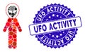 Mosaic Alien Space Suit Icon with Scratched UFO Activity Stamp