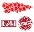 Mosaic Asturias Province Map and Scratched Lockdown Watermarks