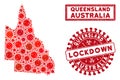 Mosaic Australian Queensland Map and Distress Lockdown Stamps Royalty Free Stock Photo