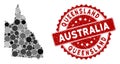 Mosaic Australian Queensland Map and Distress Round Stamp Royalty Free Stock Photo