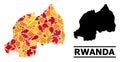 Autumn Leaves - Mosaic Map of Rwanda Royalty Free Stock Photo