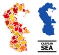 Autumn Leaves - Mosaic Map of Caspian Sea