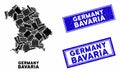 Mosaic Bavaria Land Map and Grunge Rectangle Stamps