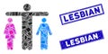 Bisexual Person Mosaic and Distress Rectangle Lesbian Stamp Seals