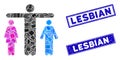 Bisexual Person Mosaic and Distress Rectangle Lesbian Stamp Seals Royalty Free Stock Photo