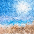 Mosaic blue sky sand beach pattern texture background with white grout