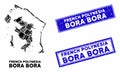 Mosaic Bora-Bora Map and Grunge Rectangle Stamps