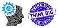 Mosaic Brain Gear Icon with Scratched Think Big Stamp