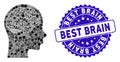 Mosaic Brain Icon with Grunge Best Brain Seal