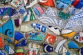 Mosaic of broken tiles wall in Istanbul, wall made of colorful mosaic broken tiles Turkey. Splinters of a white ceramic