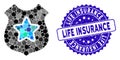 Mosaic Bulletproof Vest Icon with Textured Life Insurance Stamp