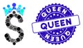 Collage Business Crown Icon with Grunge Queen Seal