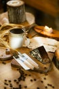 Rustic Mosaic Cake and Coffee Presentation