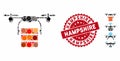 Mosaic Cargo Drone Icon with Textured Hampshire Stamp