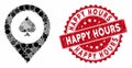 Mosaic Casino Map Marker with Scratched Happy Hours Seal