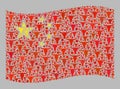 Cattle Waving China Flag - Collage with Cow Icons