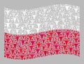 Cattle Waving Poland Flag - Mosaic with Bull Head Icons