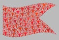 Cattle Waving Red Guidon Flag - Mosaic with Bull Icons