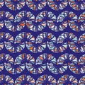 Mosaic chainlink vector pattern background. Horizontal rows of abstract interlocked style half moon shapes on cobalt