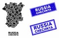 Mosaic Chechnya Map and Grunge Rectangle Seals