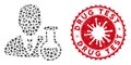 Collage Chemist Icon with Coronavirus Textured Drug Test Stamp