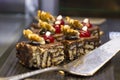 Mosaic chocolate cake with walnut and berries Royalty Free Stock Photo