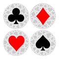 Mosaic circle of poker playing card suit with main symbol in the middle - heart, diamond, spade and club. Flat vector Royalty Free Stock Photo