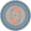 Mosaic circular ornament in Greek style marine motifs