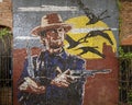 Mosaic of Clint Eastwood as the Outlaw Josey Wales in Deep Ellum in East Dallas, Texas.