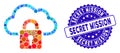 Mosaic Cloud Locked Icon with Grunge Secret Mission Stamp