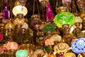 Mosaic colorful Ottoman lamps from Grand Bazaar in Istanbul, Turkey. Lanterns market in Istanbul